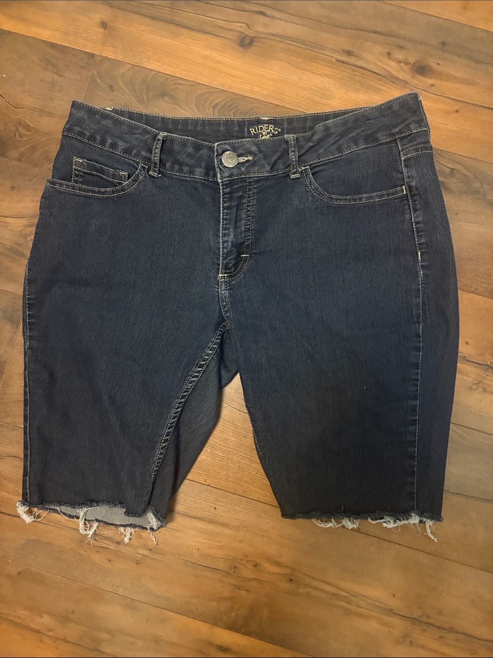 Riders by Lee Dark Blue Frayed Hem Denim Bermuda Shorts